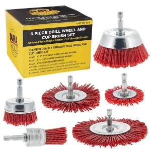 듀라 골드 6피스 연마 필라멘트 나일론 브리스틀 컵 브러시 세트 - 트럭 침대 라이너 표면 준비 샌딩