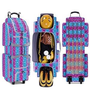 JMIANeodark 캐처스 기어백, 바퀴 달린 소프트 롤링 야구백, 별도의 신발 칸과 멀티스페이스, 남성용 휴대용 소프트볼 포함 4개의 배트용 가방