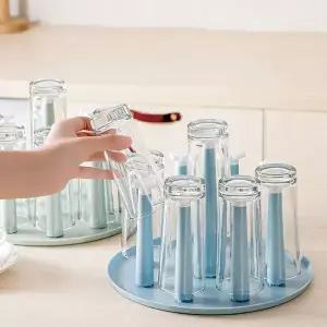 360도 회전 원형 컵 건조랙 컵걸이 컵거치대 텀블러 물병 꽂이 수납 정리대 WFJD5MV