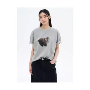 브랜드정품 에잇세컨즈 8SECONDS 캣프린트 오버사이즈 티셔츠 그레이 365249