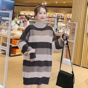 [SBD] 원피스 목 터틀넥 폴라 배색 니트 롱