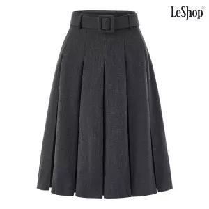 [르샵]클래식 무드 벨티드 핀턱 미디 스커트 (DQ2WH010A)