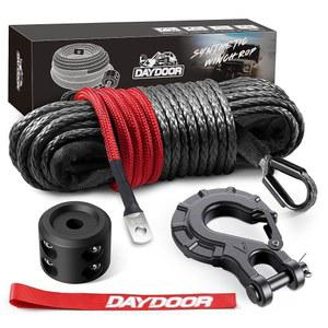 데이도어 합성 윈치 로프, 1/4인치 x 50피트 10,000LBS 라인, 오프로드 차량 4WD ATV용 케이블, 단조 후크와 고무 스토퍼가 있는 로프(그레이)