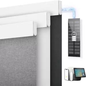 리모컨이 있는 DENFoon 전동 블라인드 무료 태양광 패널이 맞춤형 암막 스마트 그늘막 윈도우용 무선 자동