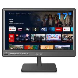 페이허 17인치 소형 스마트 TV 내장 안드 운영 체제 주방 가정 RV 또는 이동 중 엔터테인먼트용 HD 평면 컴팩트