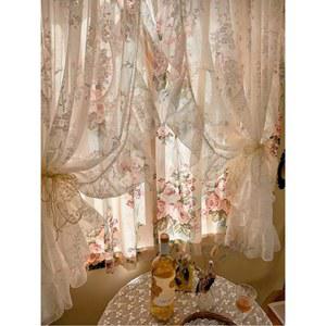 빈티지커튼 쉬폰 공주풍 커텐 데코 여자 폴리에스테르 발코니 정원 투명 시골 짧은 밸런스