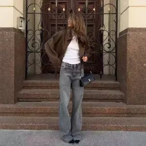 여성용 갈색 캐주얼 빈티지 긴팔 상큼 반코트 점퍼 다크 지퍼 야구 SPO마켓1