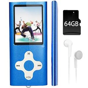 [미국배송] 64GB MP3 플레이어 내장 스피커 포함 1.8인치 화면 휴대용 음악 플레이어 /사진 /비디오 플레이 /FM 라디오 /음성 녹음기 /전자책 리더기 /이어폰 /USB (파란색)