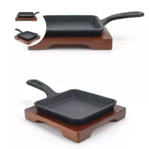 감바스팬 사각 손잡이 볶음팬 주물팬 목받침세트 7호