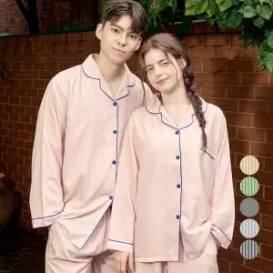 코튼원 라이트 스트라이프 사계절 파자마 커플 셔츠카라 잠옷세트 445602