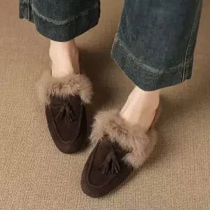 셉띠엠브레 뮬러 양털 반스웨이드 여성슬리퍼 통굽 가죽 토끼털 털외투슬리퍼 UNO5