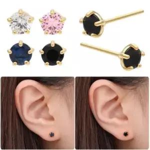 생일선물귀걸이 골드필드 핀 베이직 큐빅 골드 일자침 귀걸이 14K 4mm