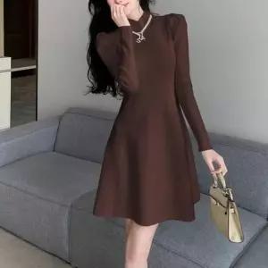 [SBD] 어깨 미니 반폴라 원피스 골지 브라운 유니크 소매