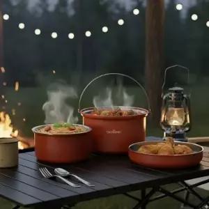 퀸센스 통3중 스텐 코펠 후라이팬 냄비 3종세트 캠핑 차박 야외 조리 취사도구 세라믹코팅