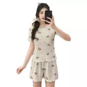 니트 면 여름 투피스 바람막이 커플잠옷세트 멀티 잠옷 패드 반팔 반바지 세트 ible2