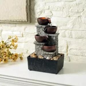 칼로나 테이블탑 폭포 분수 4단 실내 온수 홈 오피스 장식용 LED 조명 및 암석이 있는 캐스케이드 볼