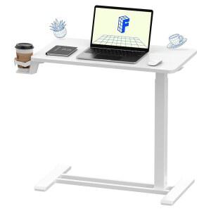 플렉스스팟 H7 조절 가능한 침대 옆 테이블, 바퀴 포함 공압 이동식 스탠딩 데스크 노트북 책상, 이동식 컴퓨터 카트, 침대 위 병원 가정용(27.6인치 W x 15.7인치 D, 흰색)