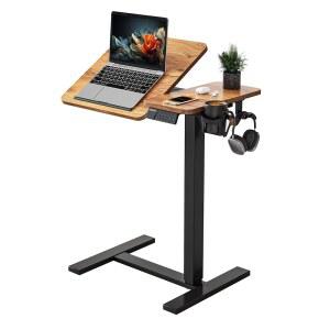 휠이 있는 이하요 전기 조절식 침대 옆 테이블, 24 x 16 인치 이동식 스탠딩 책상, 노트북 책상, 이동식 침대 위 테이블 병원 가정용, 러스틱 브라운