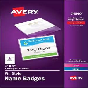 매우 사용자 지정 가능한 이름 배지 핀 스타일 3인치 x 4인치 투명 이름표 홀더 화이트 잉크젯 인쇄 인서트