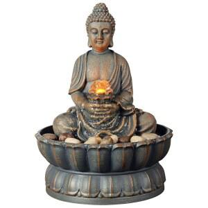 칼로나 홈 데코 9.6인치 테이블탑 분수, 앉아있는 부처 분수, 책상 분수, 장식용 선 분수, 반사 조명 / 코블스톤 오피스 및 홈 데코 (2125A)