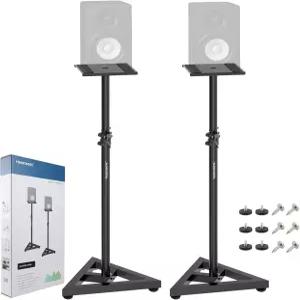 본디노트 스튜디오 모니터 한 쌍 스탠드 높이 32.6-50.9인치 헤비 듀티 3점 삼각형 베이스 바닥 스피커