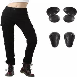 로맹 모터사이클 라이딩 팬츠 청바지 슬림 핏과 CE 무릎 엉덩이 탈부착 보호대 장갑 여성용