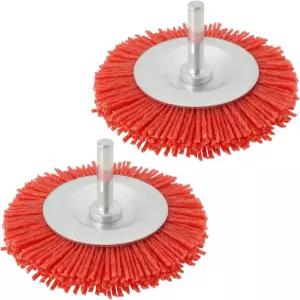 마이크로 트레이더스 2pc 연마 나일론 휠 브러시 75mm 원형 생크 80 금속 목재 하드 플라스틱 버 제거를