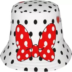귀여운 폴카 닷 버킷 모자 여성용 남성용 보우 피셔맨 여름 야외 일광욕 해변용