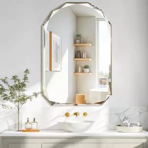 퍼니바 벽 장착 욕실 배니티 미러 26인치 x38인치 싱글 베벨드 엣지 프레임리스 아치형 대형 오버 싱크