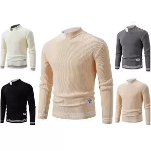 남성 깔끔한 폴라 니트 반 터틀넥 충격 배색 캐주얼 상의 인기1