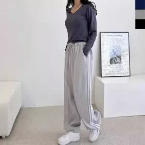 [에이치플러스몰]TBZ GTT G277W 여자 커플 트레이닝 두줄 트랙 와이드 팬츠(밑단스트링)