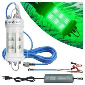 수중 낚시 조명 160W 80000 루멘 초밝은 녹색 낚시 조명 LED 야간 낚시용 피쉬 램프 보트 도크 카약 담수 염수용 12/24V 잠수등 어트랙션