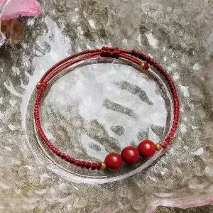 TBZ 삼심홍 붉은행운팔찌A5 소원팔찌 길이조절가능 매듭