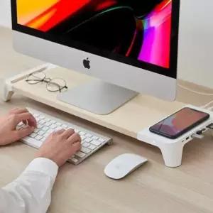 모니터브라켓 초고속 무선충전 모니터받침대 USB포트 지원 화이트