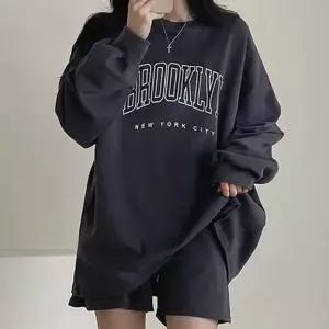 레터링 디자인 여자 오버핏 긴팔 반바지 트레이닝세트