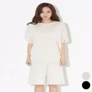 여성 반팔 벌룬 시보리 니트 루즈핏 반바지 세트