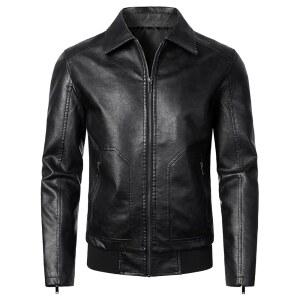 후드 크루 남성 인조 가죽 폭격기 재킷 클래식 스타일 모터사이클