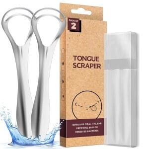 스네데 혀 스크레이퍼 클리너 구강 관리 보조제, 구취 감소 금속 스크레이퍼, 여행용 케이스 2팩 포함 스테인리스 스틸