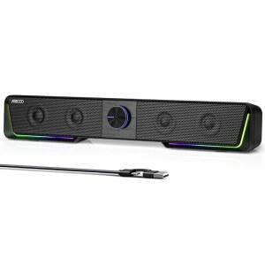 투명 사운드, USB 플러그 앤 플레이 PC 스피커, LED 조명, 컴퓨터 사운드 바, 데스크톱 노트북 모니터용 스위치 버튼(USB-C 어댑터 포함)을 갖춘 Jeeco A40 블루투스 스피커