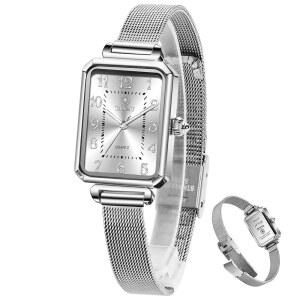 여성용 Taxau 시계 스몰 페이스 드레스 방수 대량 명품 아날로그 쿼츠 스퀘어 다이얼 메쉬 밴드 이지 리딩 로즈 골드 / 실버 워치 렐로이 파라 무제르