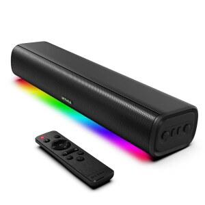 스마트 TV용 Rithflo 사운드 바, 임팩트풀 베이스, 다이내믹 라이트 및 리모컨이 장착된 16인치/60W 블루투스/광학/게임용 3.5MM AUX가 벽걸이형 TV 스피커 /PC/프로젝터
