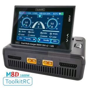 ToolkitRC M8D 스마트 충전기 2CH 터치 스크린 듀얼 채널 DC800W*2 30A 1-8S 리튬 배터리 고속 RC 모델 자