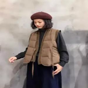 여성 니트 빈티지 조끼 패딩조끼 다운 민소매 브이넥 스트랩 보온 오리털 CH1
