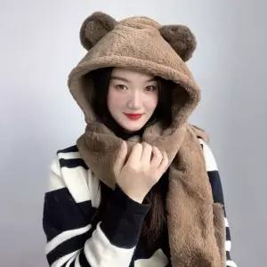 큐티베어 일체형 후드 머플러(브라운)