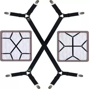 피부메랑 침대 시트 스트랩 - 십자수 맞춤 클립 및 홀더 탄성 밴드 고정 멜빵 그립퍼 2Pcs/세트 블랙