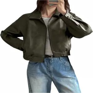 보드럼 여성용 Y2K 인조 가죽 재킷 집업 크롭 봄버 외출용 모터 바이크 모터사이클 코트 스트리트웨어 포켓