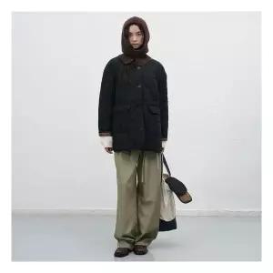 WOMAN 머플러 세트 노카라 퀼팅 자켓 [BLACK] / WBE3L07516