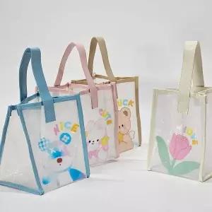 TBZ 미니 사각 캐릭터 PVC 비치백 수영가방 보틀백 4Color