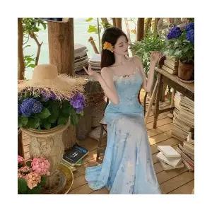 여성용 쉬폰 스커트 발레 바캉스룩 레이스 나시 망사 날염 머메이드 KS1