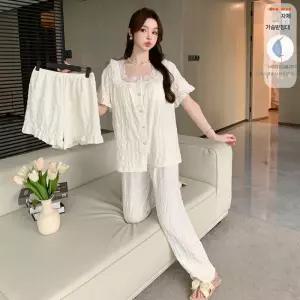 수피 면 여름 반팔 편안한 세트 구름 잠옷세트 쓰리피스 레이스 잠옷 커플 JEN2